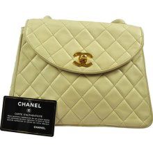 Authentic Chanel Ivory Quilted Shoulder Bag Cc Logos Vintage France Cc00446
