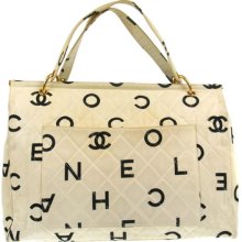 Authentic Chanel Quilted Shoulder Tote Bag Canvas Ivory Cc Logos France K00319