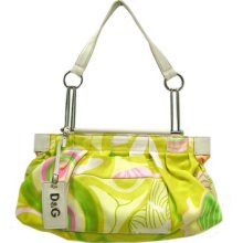 Authentic Dolce & Gabbana Yellow Pink Green Canvas White Leather Shoulder Bag