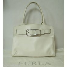 Authentic Furla Ivory Leather Hand Evening Shoulder Bag Purse Italy