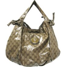 Authentic Gucci Beige Brown Signature Gg Crystal Hysteria Hobo Bag Excellent