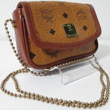 Authentic Mcm Logo Chain Shoulder Mini Bag Purse Leather Germany 53301e