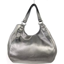 Authentic Michael Michael Kors Silver Pebbled Leather Shoulder Bag