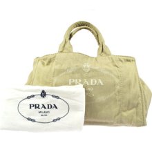 Authentic Prada Canapa Beige Canvas Large Tote Shopper Hand Hobo Bag Ob00162