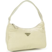 Authentic Prada Vela Sport Ivory Nylon Small Zip-top Shoulder Bag