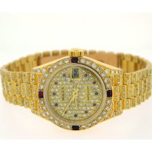 Authentic Stunning Ladies Womens Rolex 18k Yellow Gold President 600+ Stones Box