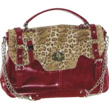 B-Collective by Buxton Front Flap Chain Strap Animal Print Trim Handbag RED