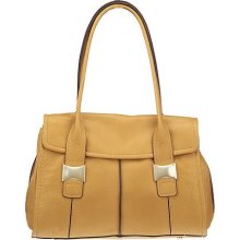 B. Makowsky Glove Leather Flap Satchel with Hardware Accent - Vachetta - One Size