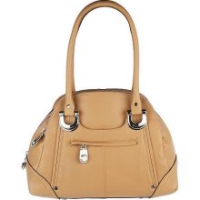 B. Makowsky Glove Leather Zip Top Satchel with Front Zipper Pocket - Vachetta - One Size