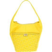 B. Makowsky Glove Leather Hobo Bag with Woven Detail - Lemon - One Size