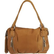 B. Makowsky Leather Pocket Satchel with Small Stud Accents - Nutmeg - One Size