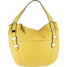 B. Makowsky Pebble Leather Double Compartment Slouchy Hobo - Lemon - One Size