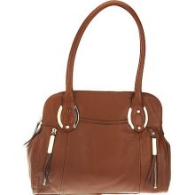 B. Makowsky Pebble Leather Zip Top Satchel with Zipper Detail - Maple - One Size