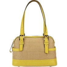 B. Makowsky Straw Zip Top Satchel with Glove Leather Trim - Natural/lemon - One Size