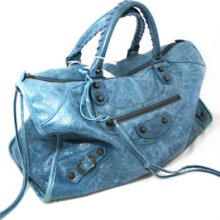 Balenciaga Dungree Blue Leather Work Bag, Authentic 2515-7 Sg S
