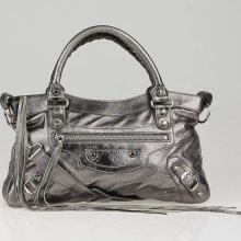 Balenciaga Pewter Metallic Leather Motorcycle First Bag