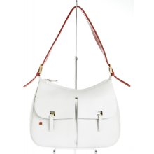 Bally White Leather Red Strap Hobo Handbag