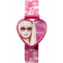 Barbie White And Pink Pattern Strap Heart Flip Top Lcd Watch