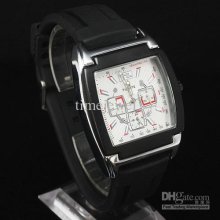 Bargain Silver Dial Day Date Black Pu Band Square Automatic Mechanic