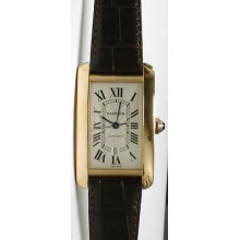 Beautiful Cartier Tank Amiricaine 18k Gold Watch, Silver Dial