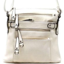 Beige Zipper Cross Body Bag