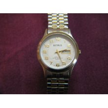 Benrus Two Tone Wrist Watch Day/date Very Attractive Gold Number Face Vtg 3atm