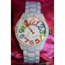 Betsey Johnson Crystal Bling White Multi Boyfriend Watch Bj00190-10