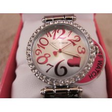 Betsey Johnson Silvertone Pink Glitter Cuff Braclet Watch Bj00163-01 $69