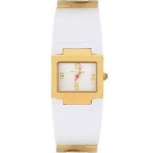 Betsey Johnson White Optical Resin Gold Stainless Bangle Watch Msrp $95 Box