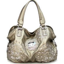 Betty Boop BLACK Bronze RED Embroidered Rhinestone Pewter satchel L bag handbag purse