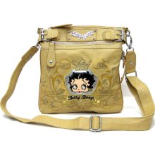 Betty Boop Black Brown crown embroidered glitter KHAKI TAN Pewter crossbody pockets messenger sling bag