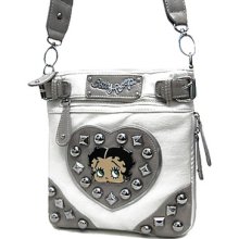 Betty Boop Heart Large Studs Messenger Crossbody Sling Bag Handbag Purse White