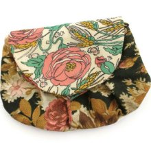 Betty Clutch Bag Purse with Vintage 1940s Pink Poppies & Black on Blush Roses Floral Print