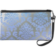 Biltmore Damask In Blue And Silver Gradient Wristlet Purses