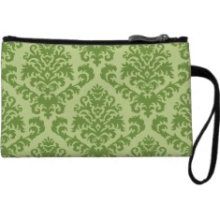 Biltmore Damask In Moss Green And Chartreuse Wristlet Clutches