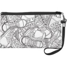 Black & white urban retro sneakers vector pattern Wristlet Clutch