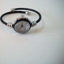 Black Cable Band Ladies Bangle Cuff Watch