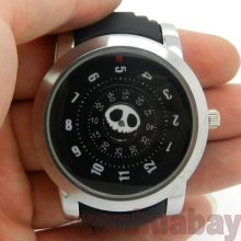 Black Silicone Band Quartz Wrist Watch Mens Turntable Dial Digital Q3201