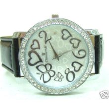 Black Strap Butterfly & Heart Ladies Fashion Watch Brs2