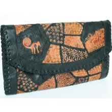 Black/tan Patchwork Leather Vintage Clutch/purse Bag