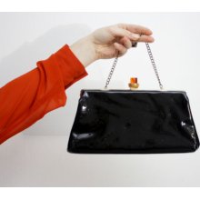 Black vintage patent leather clutch from 50's