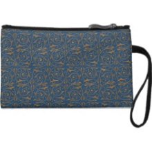 Blue and Gold Swirling Vines Pattern Wristlet
