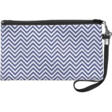 Blue and White Chevron Wristlet