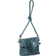 Blue Glossy Python ''Flower with Leaves'' Crossbody Swingpouch