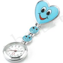 Blue Heart Quartz Movement Nurse Brooch Tunic Pendant Watch Round Dial