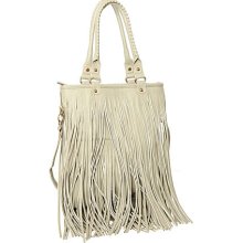 Bone-Grey ''Fringe Waterfall'' Crossbody Tote