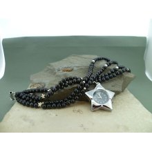 Bracelet Watch In Black Freshwater Pearls And Sterling Silver Adornments