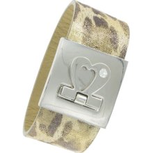Bracelet Wrap Tan Gold Glitter Animal Print Genuine Leather Heart Foldover Clasp