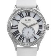 Brand New BURGI Swiss Movement Diamond Synthetic Leather Watch - silver