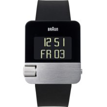 Braun Mens Prestige Digital LED Stainless Watch - Black Rubber Strap - Black Dial - BN-0106SLBKG